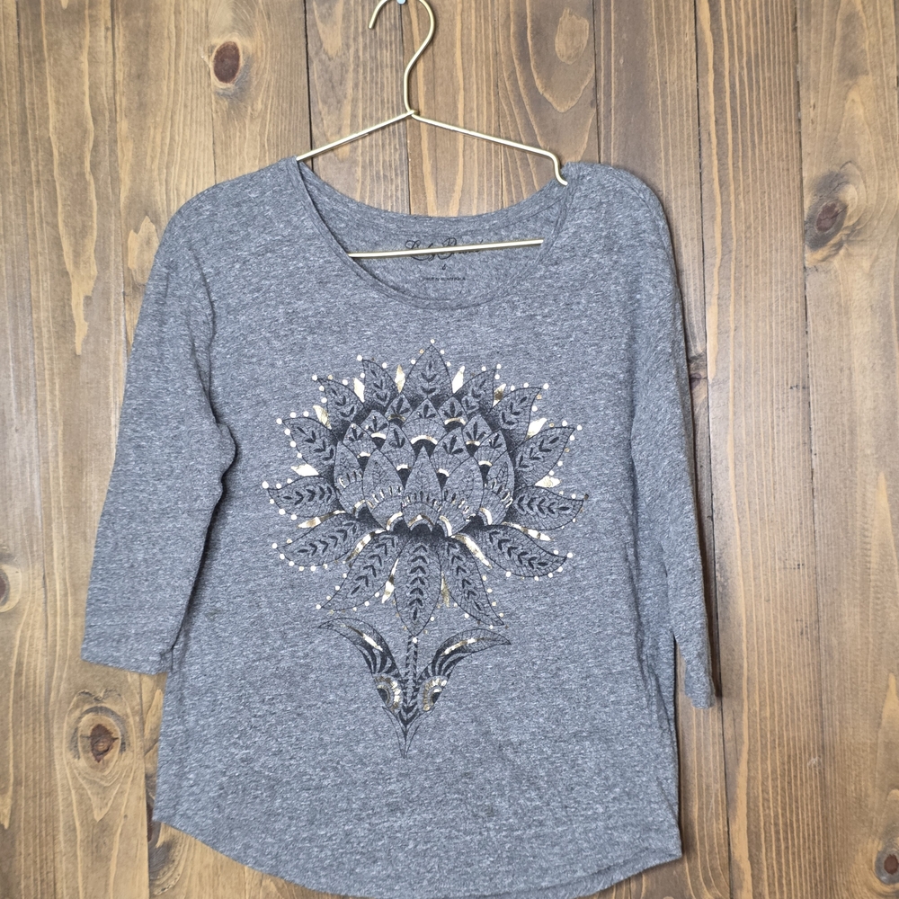 Lucky Brand Gray Embellished Long Sleeve Top